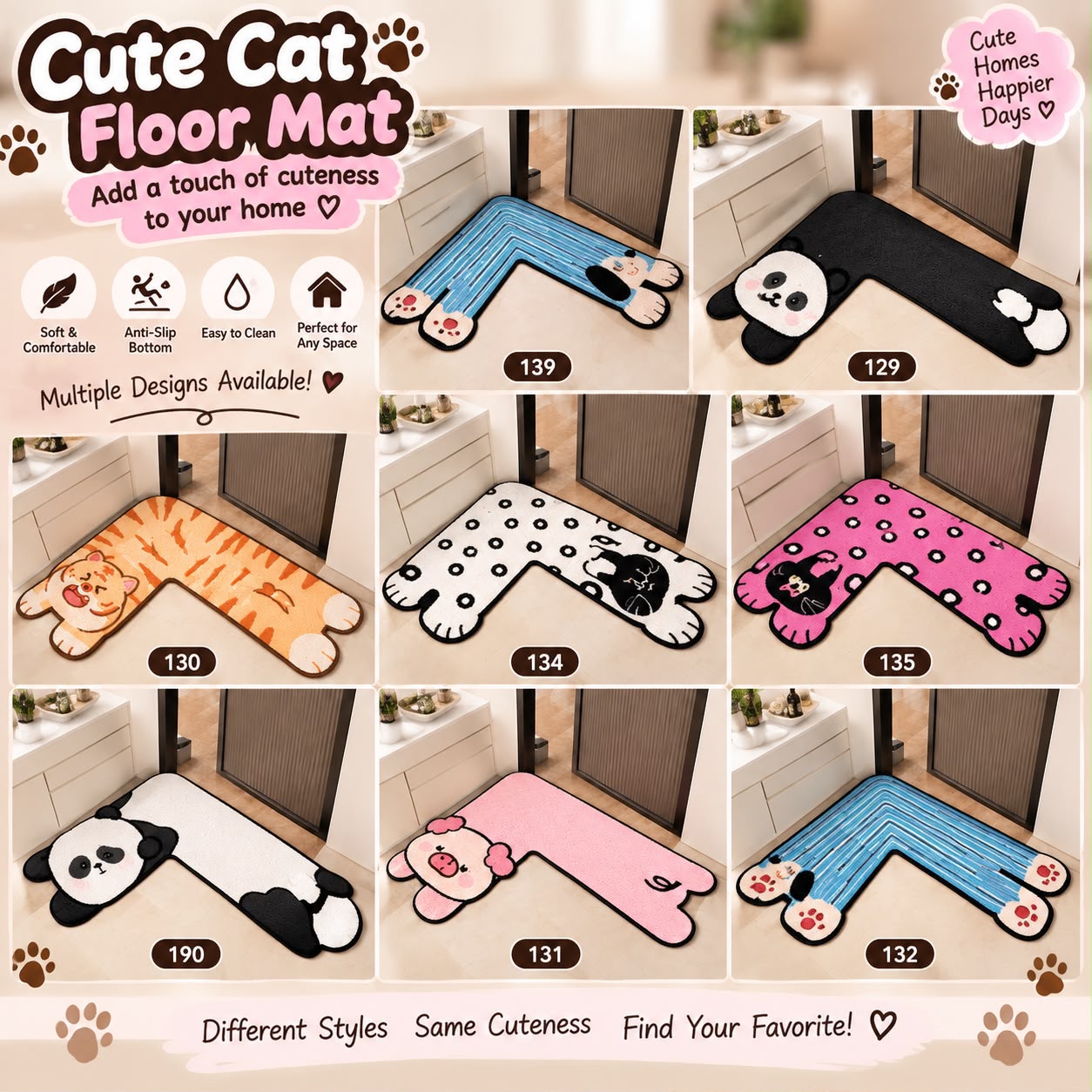 CUTE KITCHEN L SHAPE WATER ABSORBING MAT